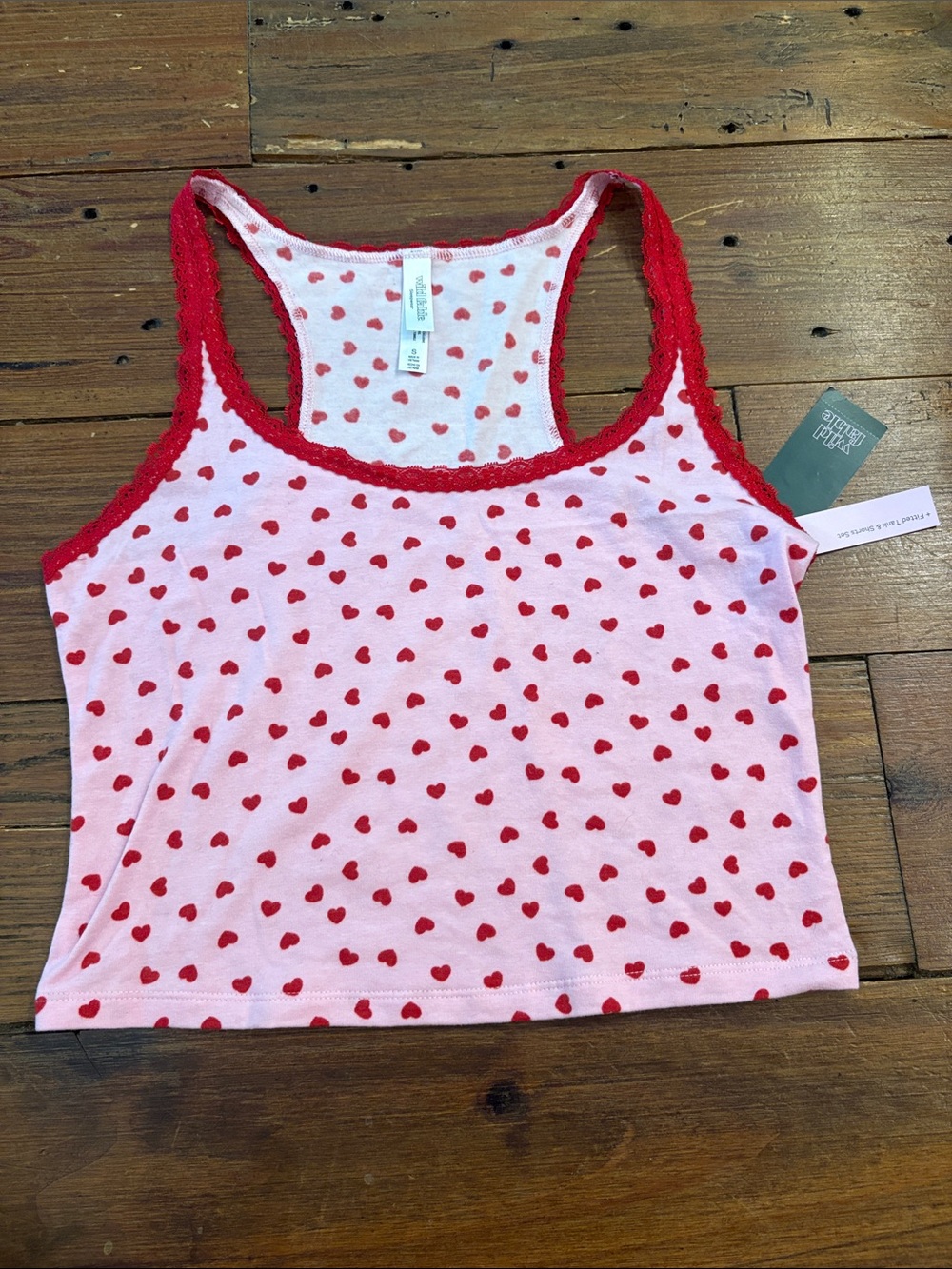 wild fable Pink & Red Heart Print Cropped Tank